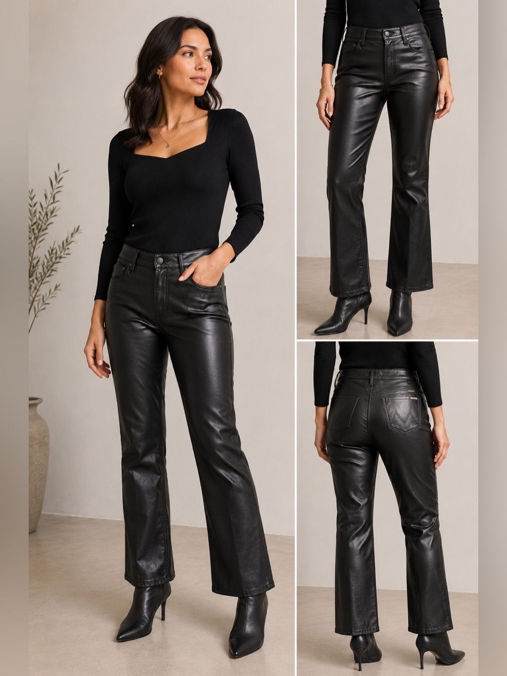 Mother The Insider Ankle Wax On Wax Off Faux Leather Pants Black Size 27